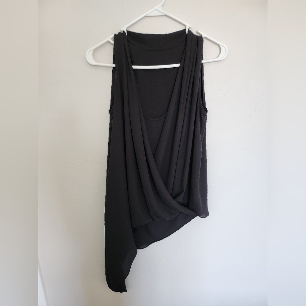 ECI Black Draped Sleeveless Asymmetric Top